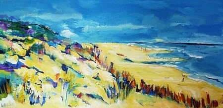 Strand geschilderd door Loes Loe-sei Beks