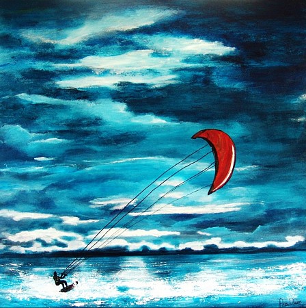 Kitesurfer in acion. Sale! geschilderd door AnsDuinArt.nl