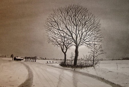 Winterlandschap geschilderd door Frits Hoitsema KUNSTSCHILDER